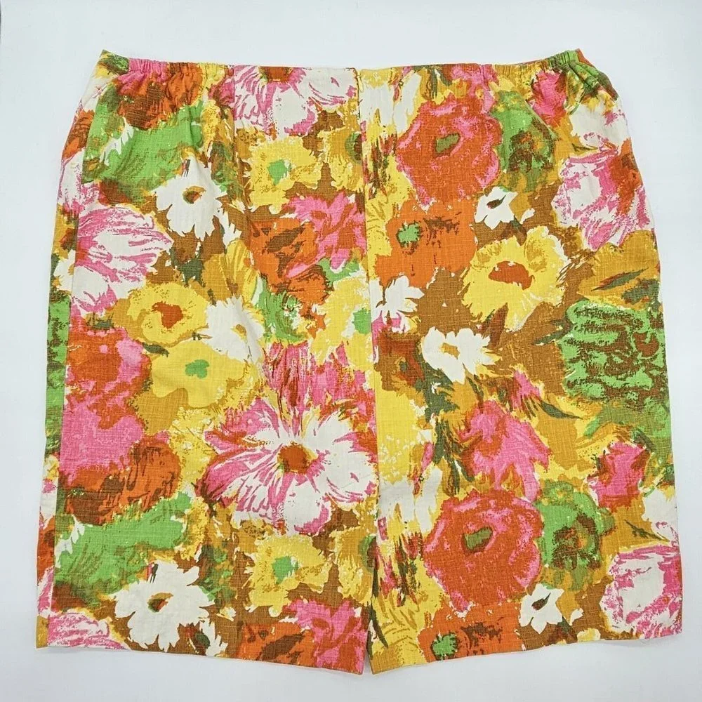Talbots Pencil Skirt Womens 22 W Retro Floral Colorful Festival Y2K Grunge Mini